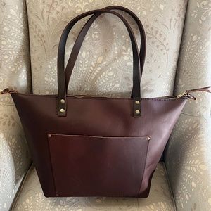 Portland Leather Large Zippered Tote/Grizzly